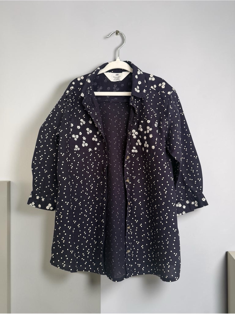 H&M Navy Floral Print Buttoned Dress